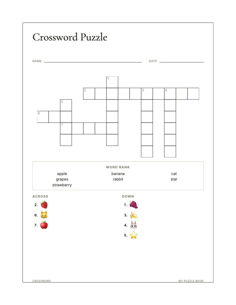 A picture crossword page with a numbered grid and picture clues.