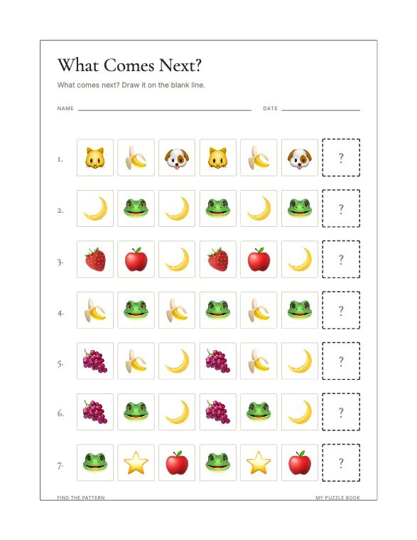 A Find the Pattern page produced by Build Puzzle Books.